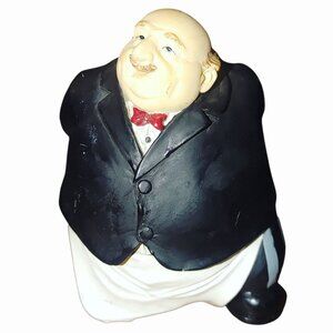 Tummy Funny Butler Wine Bottle Holder Figurine  Hand Paint Resin French Italian